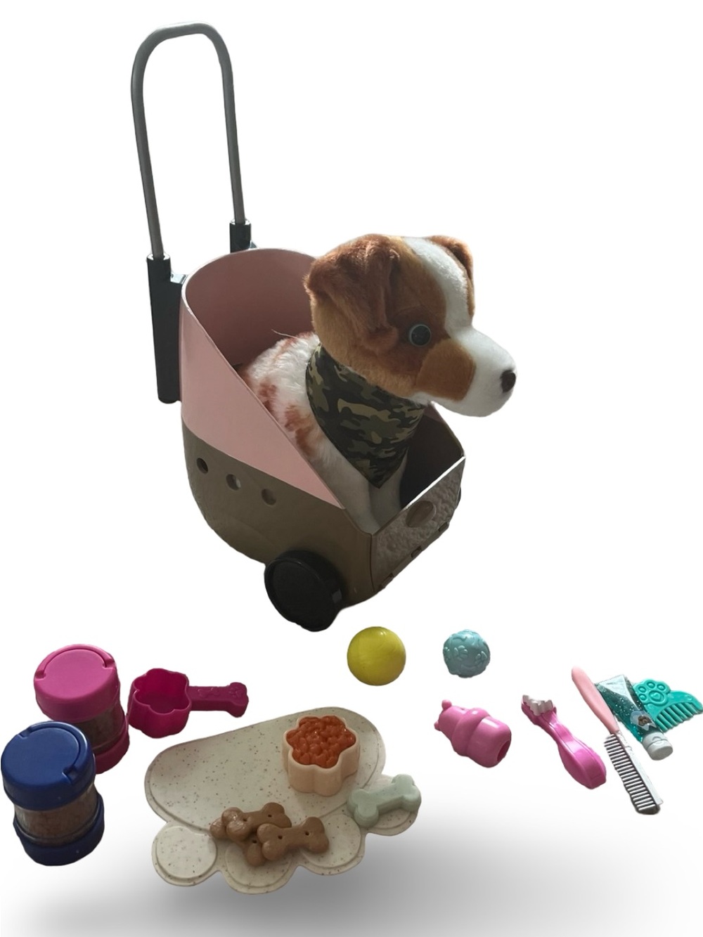 Our Generation 18” Doll Scale Dog, Dog Stroller, and Dog Accessories